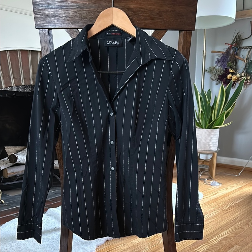 Black Striped Button-Up Shirt